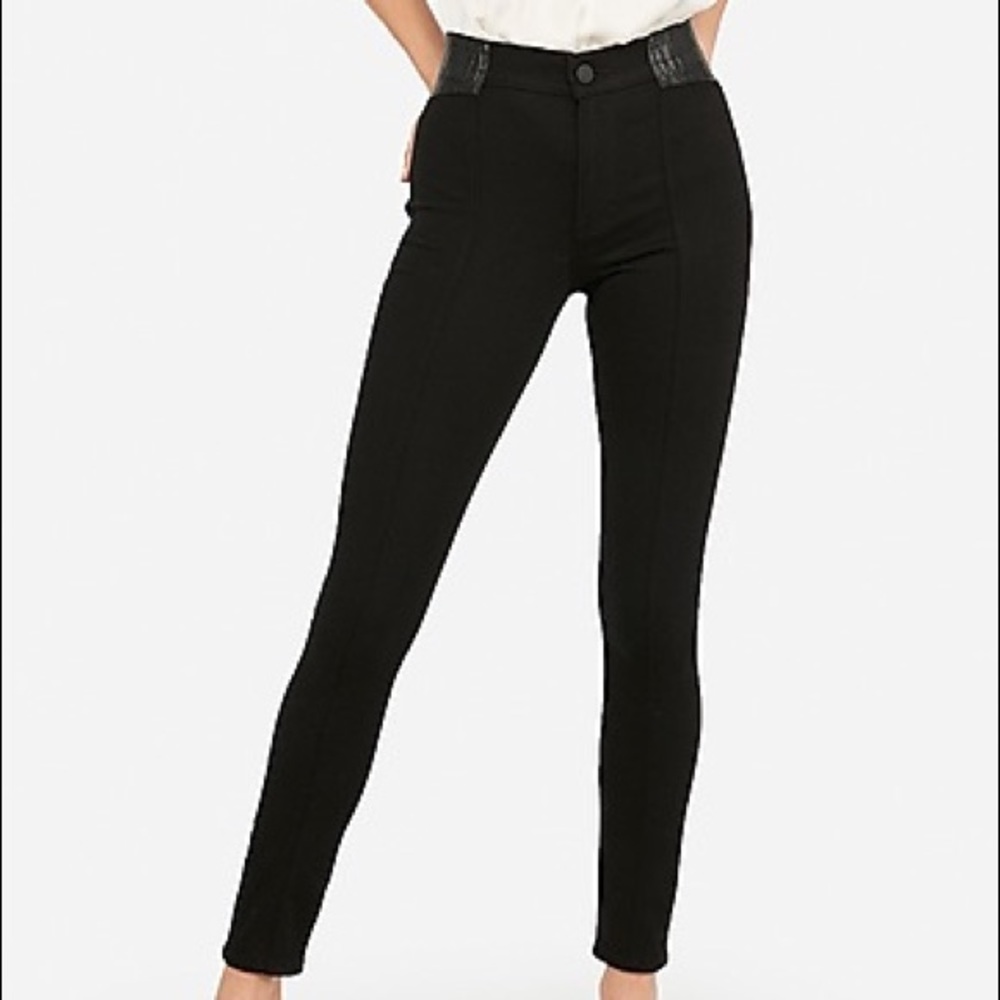 Express Black Vegan Leather Inset Jean Leggings